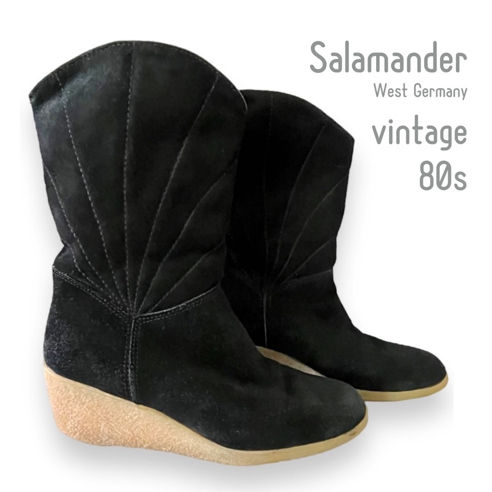 vintage suede crepe wedge boots Salamander W Germany size 7